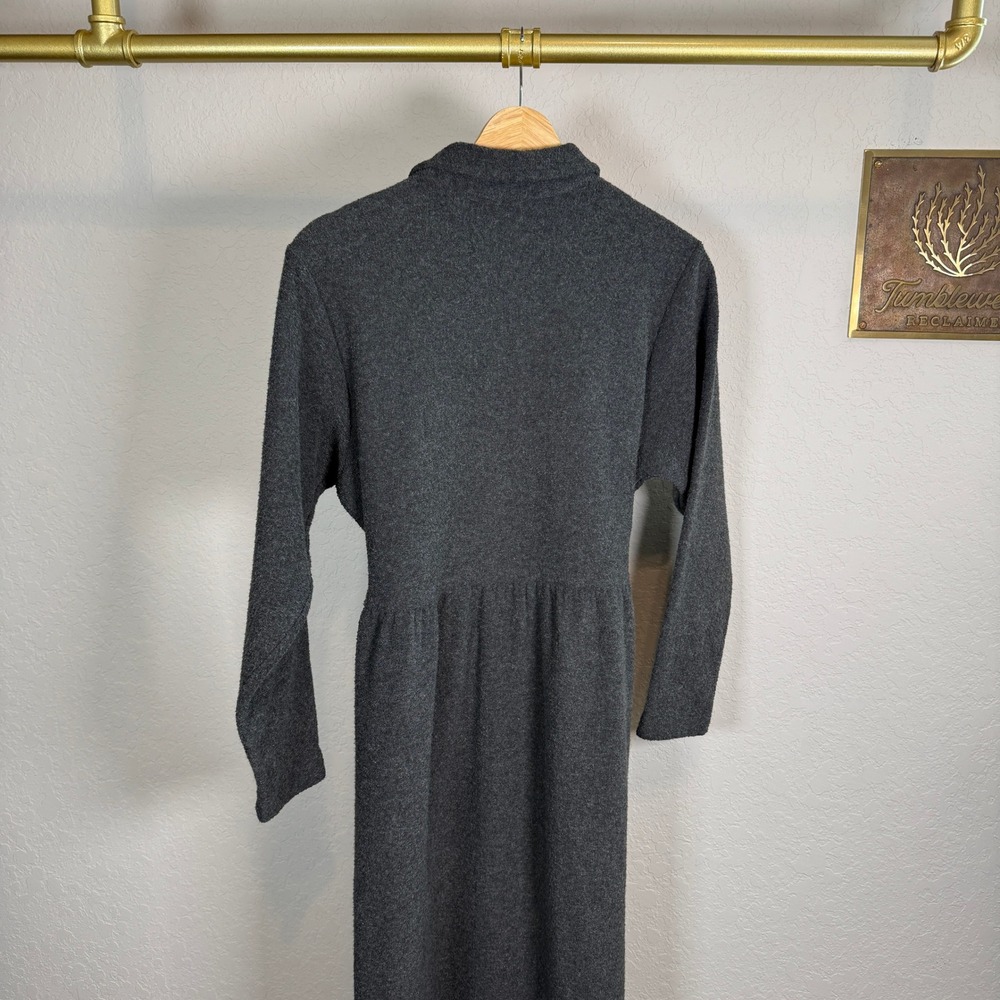 LLBean Women's Medium Charcoal Gray Button Front Long Sleeve Maxi Dress - Picture 10 of 11